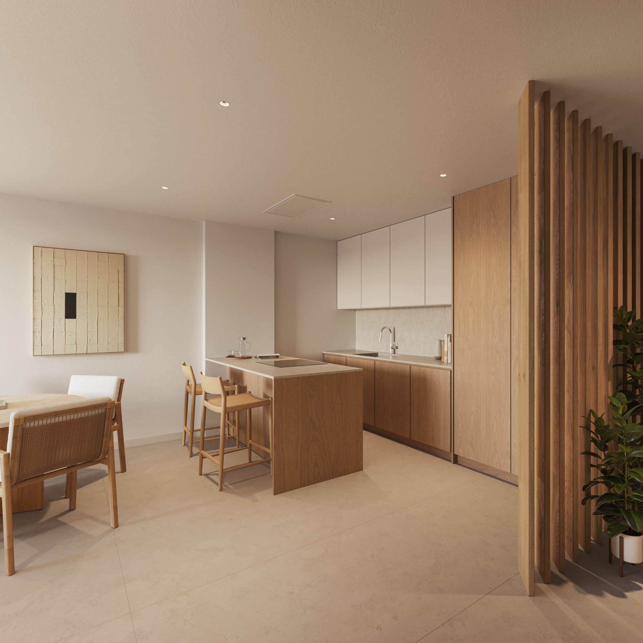Open-plan kitchen connected to the living room